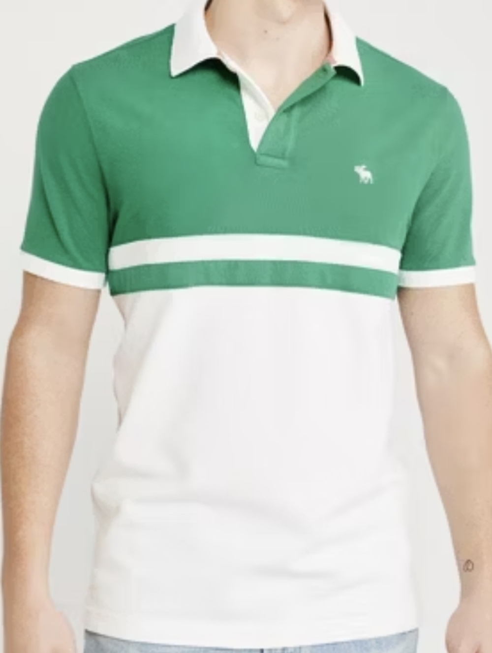 Abercombie & Fitch Polo Shirt, Green & White Stripe, Mens Large